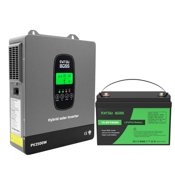 DATOUBOSS PV2500W hybrid solar inverter and 12.8V 100Ah LiFePO4 battery energy storage kit
