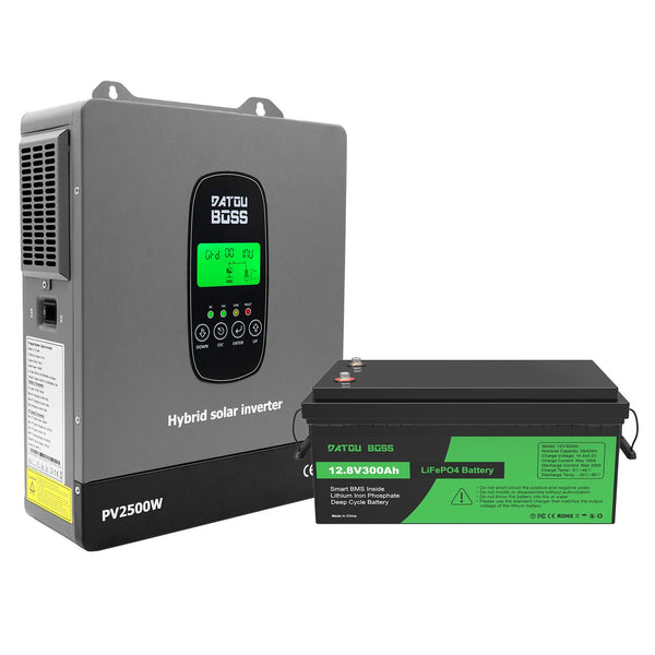 DATOUBOSS 12VDC–230VAC 1800W 3.84kWh 300Ah Power Kit, Hybrid Inverter with Built - in MPPT Controller & 12V 300Ah LiFePO4 Battery Smart BMS Protection High Efficiency for Home Energy Storage RV Outdoor Camping Off - Grid Cabin Backup Power System - DATOUBOSS Rechargeable Lifepo4 Batteries Voltage Converters InverterSP-DT-1218M-12V300A-A-EU