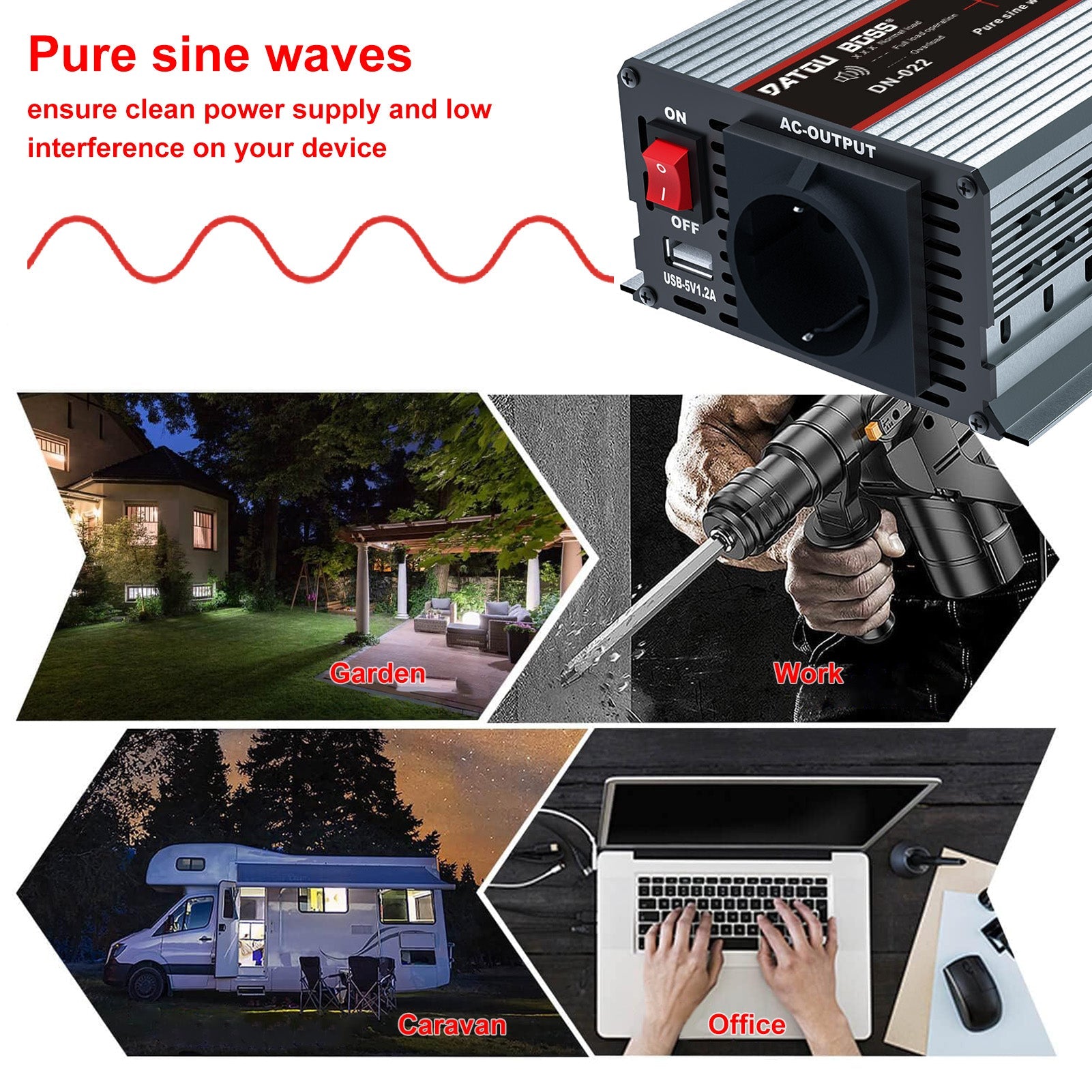 DATOUBOSS Pure Sine Wave Inverter: Clean power for Garden, Work, Caravan, and Office electronics