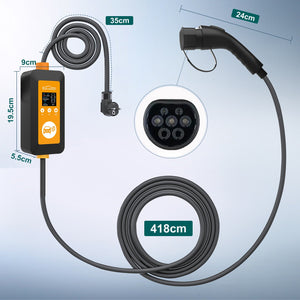DATOUBOSS 16A 3.5KW Portable EV Charger Type 2 with Schuko Plug | 8-16A Adjustable, IP66 Waterproof Mobile Charging Station for IEC 62196-2 EVs - DATOUBOSSSP-EVCDQ16A3.5KW-01-EU