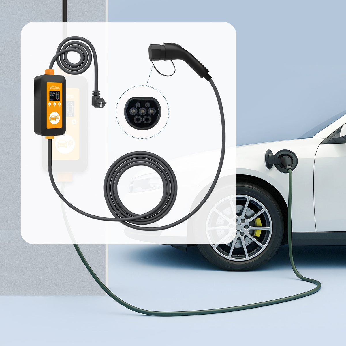 DATOUBOSS 16A 3.5KW Portable EV Charger Type 2 with Schuko Plug | 8-16A Adjustable, IP66 Waterproof Mobile Charging Station for IEC 62196-2 EVs - DATOUBOSSSP-EVCDQ16A3.5KW-01-EU