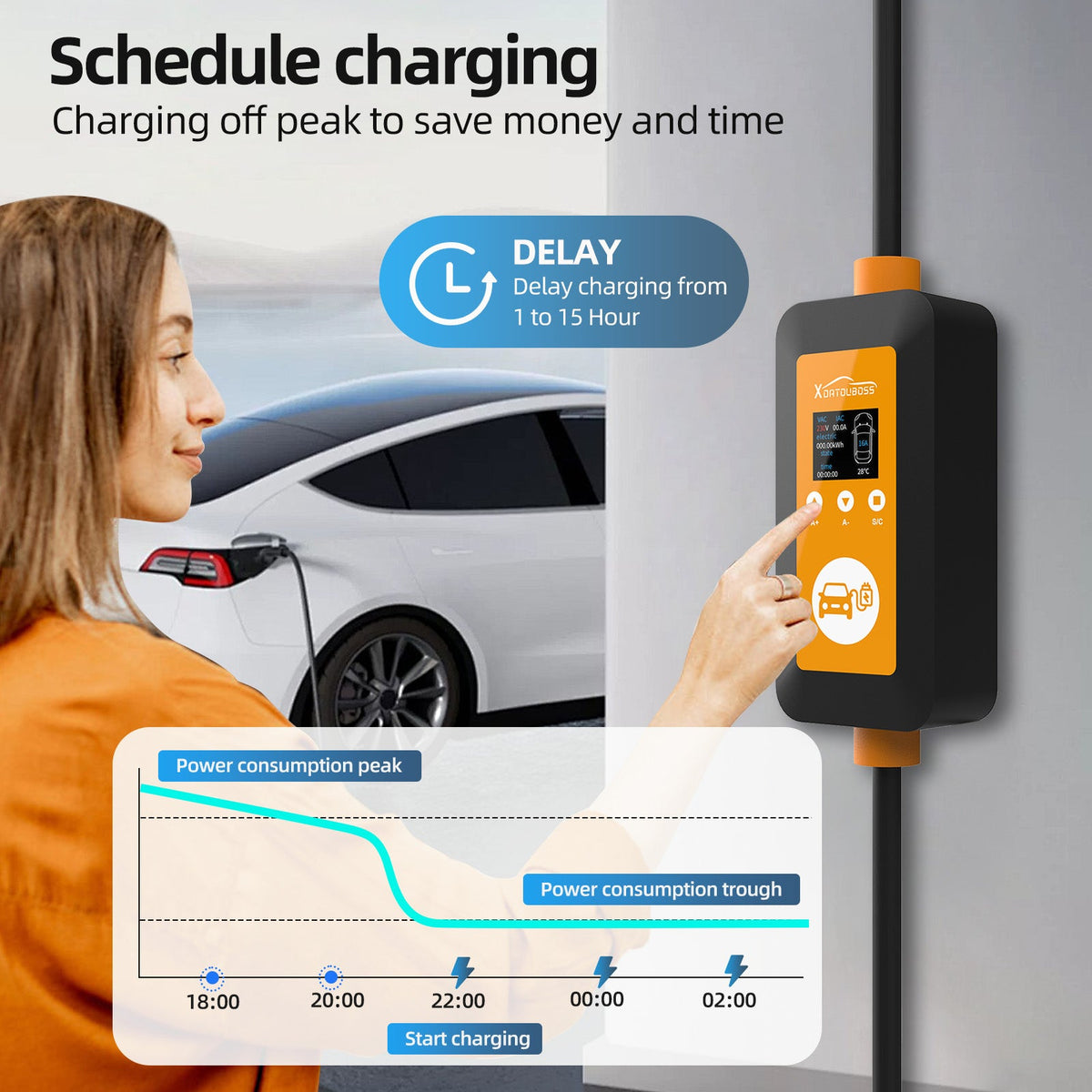DATOUBOSS 16A 3.5KW Portable EV Charger Type 2 with Schuko Plug | 8-16A Adjustable, IP66 Waterproof Mobile Charging Station for IEC 62196-2 EVs - DATOUBOSSSP-EVCDQ16A3.5KW-01-EU