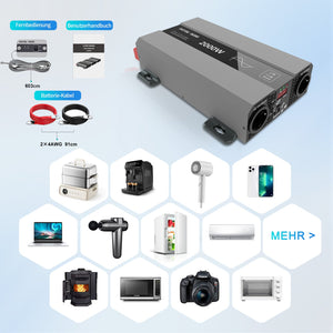 DATOUBOSS 2000W inverter kit with remote, 4AWG battery cables, and power support for fridge or laptop