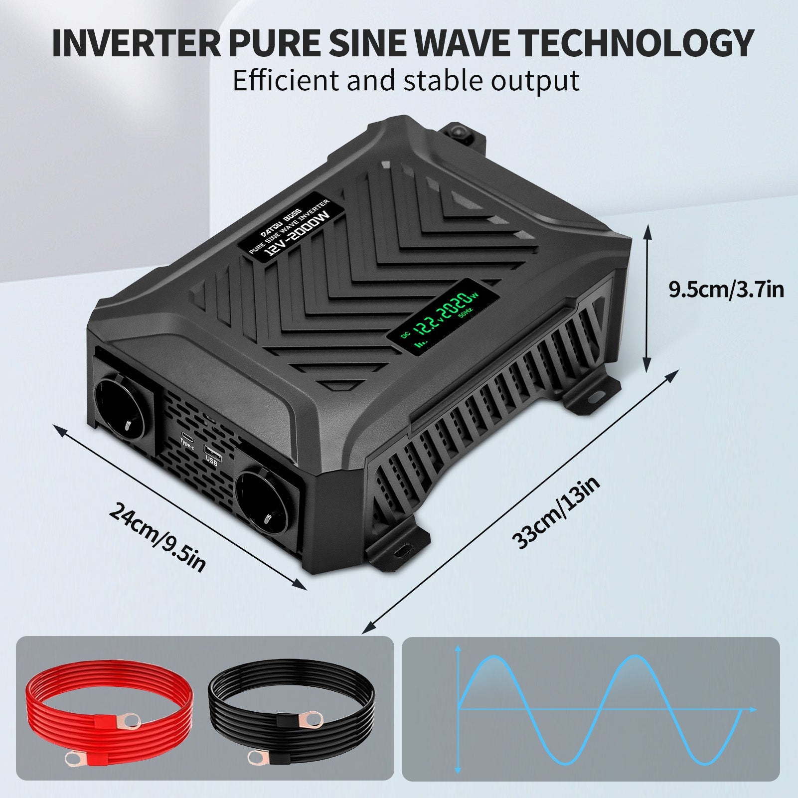 DATOUBOSS 2000W Pure Sine Wave Inverter, 12V to 230V AC Voltage Converter, Peak Power 4000W Peak Power, with Intelligent Detection System & LCD Display & 2 EU Socket - DATOUBOSS Rechargeable Lifepo4 Batteries Voltage Converters InverterSP-DT-PSWE2000W-12V-A-UA