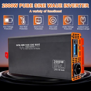 DATOUBOSS PSW2000 pure sine wave power converter, CE/FC/RoHS certified, providing professional-grade multi-functional power