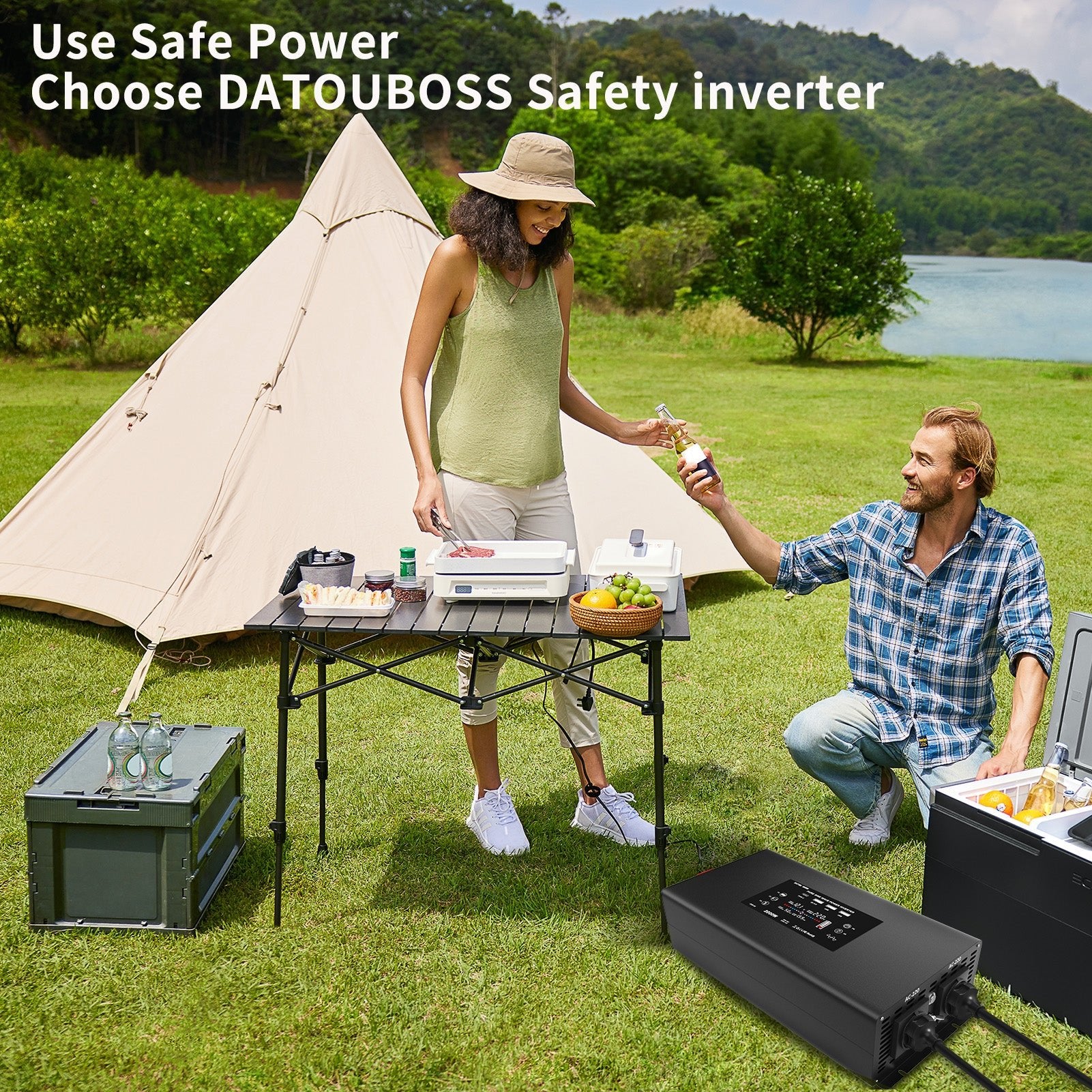 DATOUBOSS 2000W Pure Sine Wave Inverter, 12V to 230V AC Voltage Converter, Peak Power 4000W with Remote Control 2 EU Sockets, 3 USB, 1 Type - C Converter Voltage Converter for Car, Motorhome - DATOUBOSS Rechargeable Lifepo4 Batteries Voltage Converters InverterSP-DT-DN03-2000W-12V-A-EU