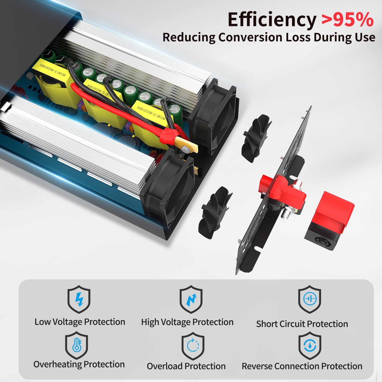 DATOUBOSS 2000W Pure Sine Wave Inverter, 12V to 230V AC Voltage Converter, Peak Power 4000W with Remote Control 2 EU Sockets, 3 USB, 1 Type - C Converter Voltage Converter for Car, Motorhome - DATOUBOSS Rechargeable Lifepo4 Batteries Voltage Converters InverterSP-DT-DN03-2000W-12V-A-EU