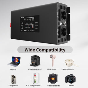 DATOUBOSS 2000W Pure Sine Wave Inverter, 12V to 230V AC Voltage Converter, Peak Power 4000W with Remote Control 2 EU Sockets, 3 USB, 1 Type - C Converter Voltage Converter for Car, Motorhome - DATOUBOSS Rechargeable Lifepo4 Batteries Voltage Converters InverterSP-DT-DN03-2000W-12V-A-EU