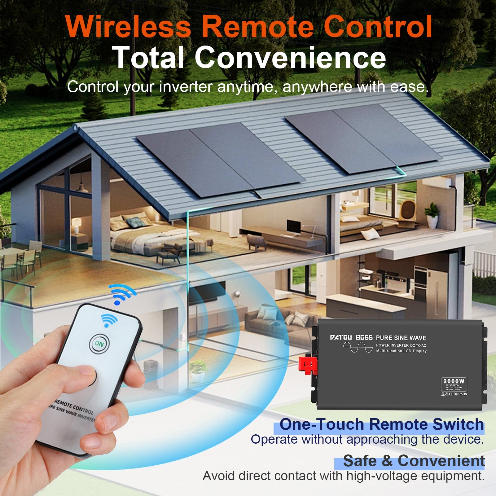 DATOUBOSS Pure Sine Wave Inverter for home off-grid systems with wireless remote power control