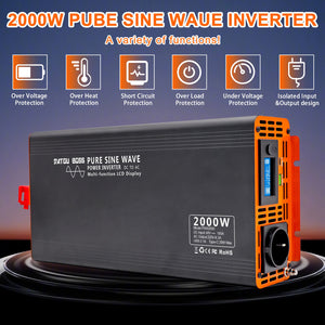 DATOUBOSS 2000W Pure Sine Wave Inverter, 48V to 230V AC Voltage Converter, Peak Power 4000W with 1 EU Socket, LCD Screen, 1 Type - C and 1 USB Ports for Household Appliances, Motorhome Car, Truck - DATOUBOSS Rechargeable Lifepo4 Batteries Voltage Converters InverterSP-DT-PSW2000W-48V-A-EU