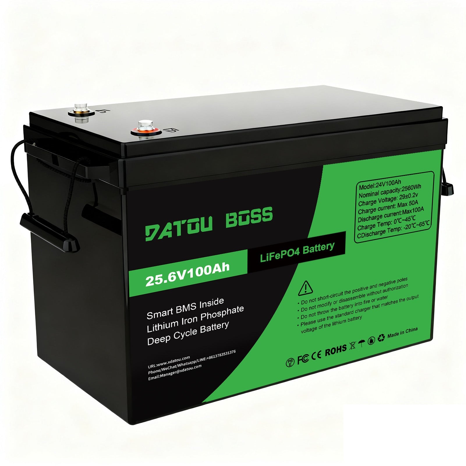 DATOUBOSS 24V 100Ah Lithium LiFePO4 Battery with 100A BMS Deep Cycle Battery for DIY Motorhome Solar Home System - DATOUBOSS Rechargeable Lifepo4 Batteries Voltage Converters InverterSP-DT-24V100A-A01-UA
