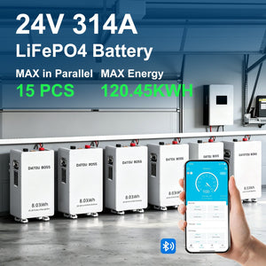 DATOUBOSS 24V 3300W Hybrid Solar Inverter + 8kWh 314Ah LiFePO4 Battery (150A BMS), 150A MPPT, Bluetooth Mobile App Control, On-Grid Compatible for Home Backup & Off-Grid Systems - DATOUBOSSSP-DT-24314-2433M-EU