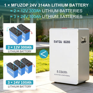 DATOUBOSS 24V 3300W Hybrid Solar Inverter + 8kWh 314Ah LiFePO4 Battery (150A BMS), 150A MPPT, Bluetooth Mobile App Control, On-Grid Compatible for Home Backup & Off-Grid Systems - DATOUBOSSSP-DT-24314-2433M-EU