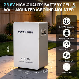 DATOUBOSS 24V 3300W Hybrid Solar Inverter + 8kWh 314Ah LiFePO4 Battery (150A BMS), 150A MPPT, Bluetooth Mobile App Control, On-Grid Compatible for Home Backup & Off-Grid Systems - DATOUBOSSSP-DT-24314-2433M-EU