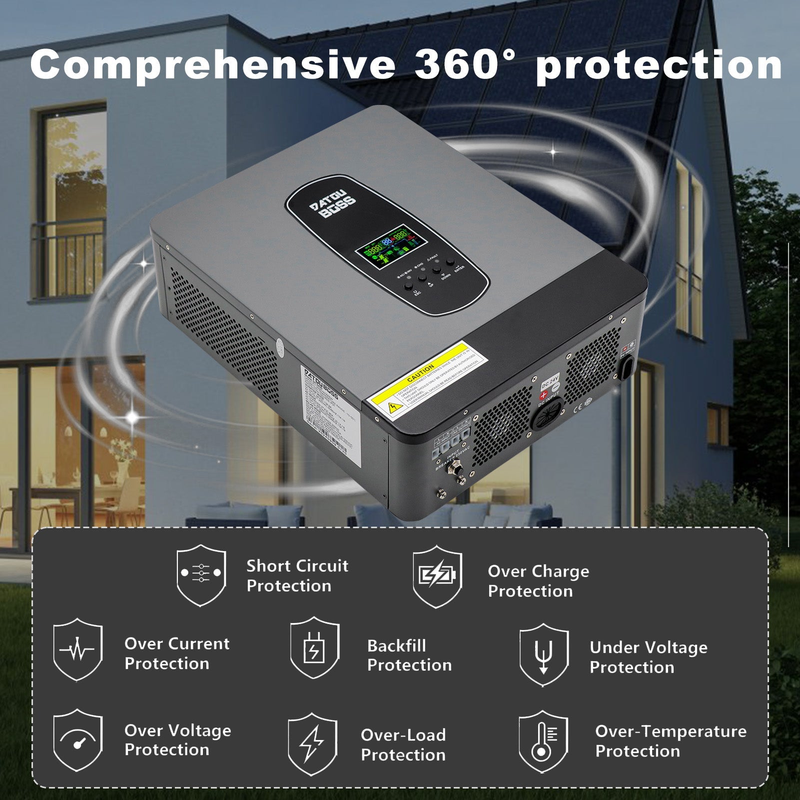 DATOUBOSS 24V 3kW 7.68kWh Solar Home Storage Backup Off Grid Kit 300Ah LiFePO4 (2x12V300Ah) + 3000W Hybrid Inverter 100A MPPT Pure Sine Wave, 200A BMS, for RV Solar Home System - DATOUBOSS Rechargeable Lifepo4 Batteries Voltage Converters InverterSP-DT2430-12V300A-A-EU