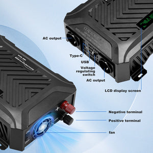 DATOUBOSS 3000W Pure Sine Wave Universal Voltage Inverter 48V/60V/72V to 230V AC, 6000W Peak, Intelligent Detection System, LCD Display, Dual EU Sockets for Home, RV & Off-Grid Power Systems - DATOUBOSS Rechargeable Lifepo4 Batteries Voltage Converters InverterSP-DT-TY-SL-6000-A-EU