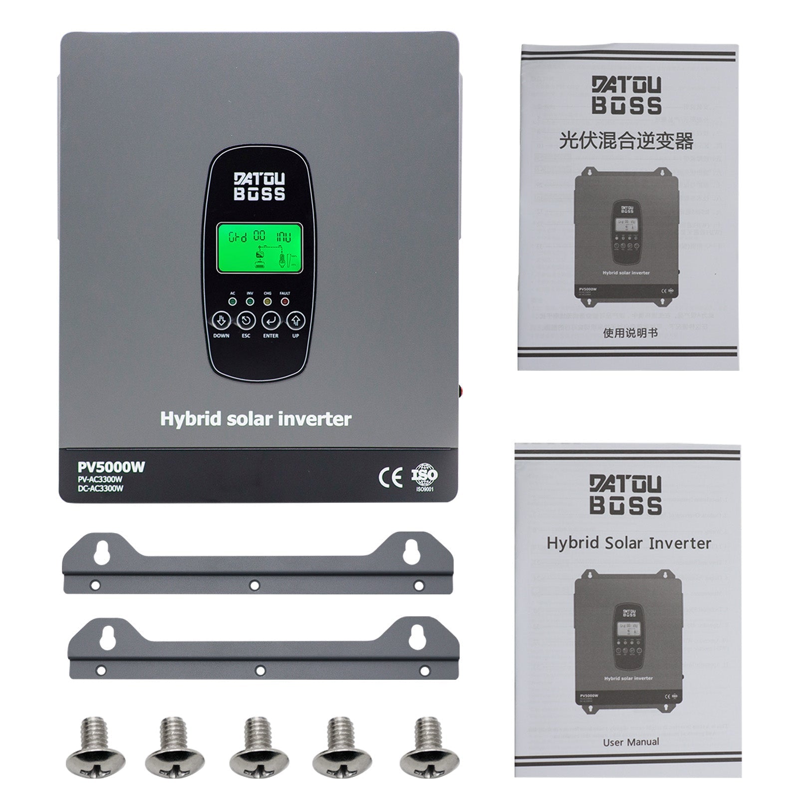 DATOUBOSS 3300W Hybrid Inverter 24V, Hybrid Solar Inverter On Grid, Supports Battery - Free Operation, 24V DC to 220/230V AC, BMS Protection System, with 150A MPPT for 24V Batteries - DATOUBOSS Rechargeable Lifepo4 Batteries Voltage Converters InverterSP-DT-2433M-A-UA