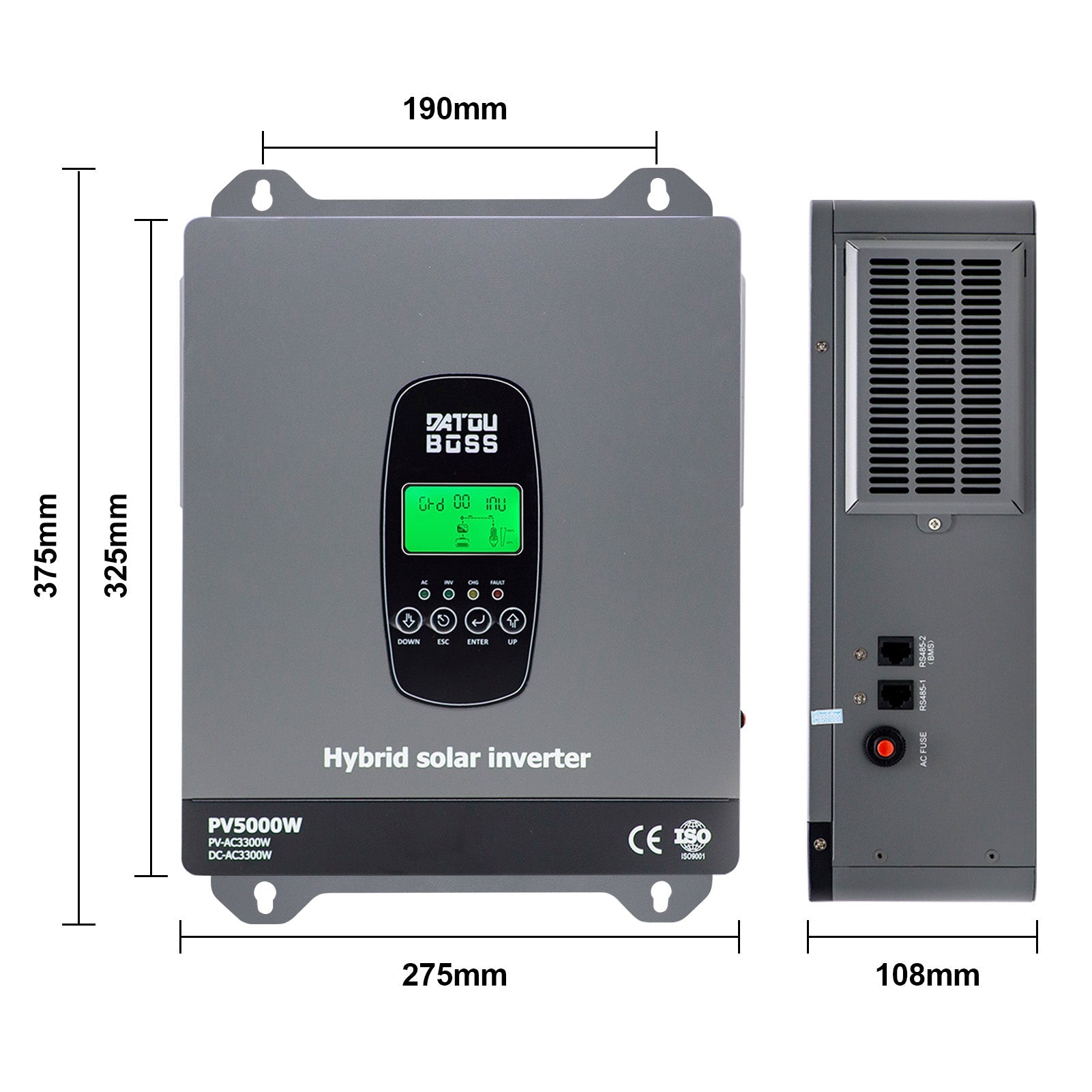 DATOUBOSS 3300W Hybrid Inverter 24V, Hybrid Solar Inverter On Grid, Supports Battery - Free Operation, 24V DC to 220/230V AC, BMS Protection System, with 150A MPPT for 24V Batteries - DATOUBOSS Rechargeable Lifepo4 Batteries Voltage Converters InverterSP-DT-2433M-A-UA