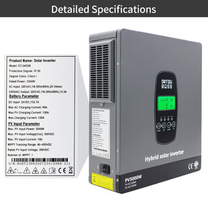 DATOUBOSS 3300W Hybrid Inverter 24V, Hybrid Solar Inverter On Grid, Supports Battery - Free Operation, 24V DC to 220/230V AC, BMS Protection System, with 150A MPPT for 24V Batteries - DATOUBOSS Rechargeable Lifepo4 Batteries Voltage Converters InverterSP-DT-2433M-A-UA