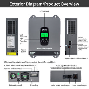 DATOUBOSS 3300W Hybrid Inverter 24V, Hybrid Solar Inverter On Grid, Supports Battery - Free Operation, 24V DC to 220/230V AC, BMS Protection System, with 150A MPPT for 24V Batteries - DATOUBOSS Rechargeable Lifepo4 Batteries Voltage Converters InverterSP-DT-2433M-A-UA