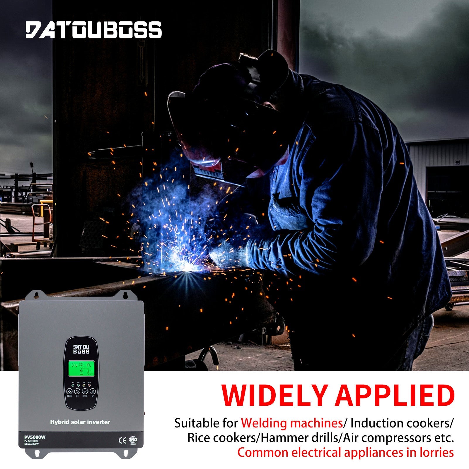 DATOUBOSS 3300W Hybrid Inverter 24V, Hybrid Solar Inverter On Grid, Supports Battery - Free Operation, 24V DC to 220/230V AC, BMS Protection System, with 150A MPPT for 24V Batteries - DATOUBOSS Rechargeable Lifepo4 Batteries Voltage Converters InverterSP-DT-2433M-A-UA