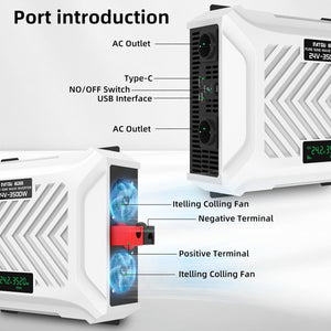 DATOUBOSS 3500W Pure Sine Wave Inverter, 24V to 230V AC Voltage Converter, Peak Power 7000W Peak Power, with Intelligent Detection System & LCD Display & 2 EU Socket - DATOUBOSS Rechargeable Lifepo4 Batteries Voltage Converters InverterSP-DT-PSWE3500W-24V-A-UA