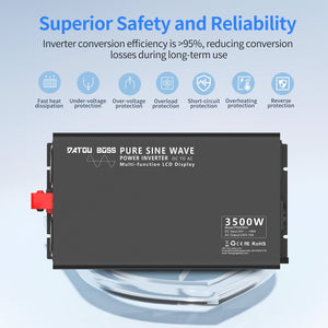 DATOUBOSS 3500W Pure Sine Wave Inverter, 24V to 230V AC Voltage Converter, Peak Power 7000W with 1 EU Plug, LCD Display and Radio Remote Control for Trucks, Motorhomes, Home, Camping, Household - DATOUBOSS Rechargeable Lifepo4 Batteries Voltage Converters InverterSP-DT-DNB3500W-24V-A-EU