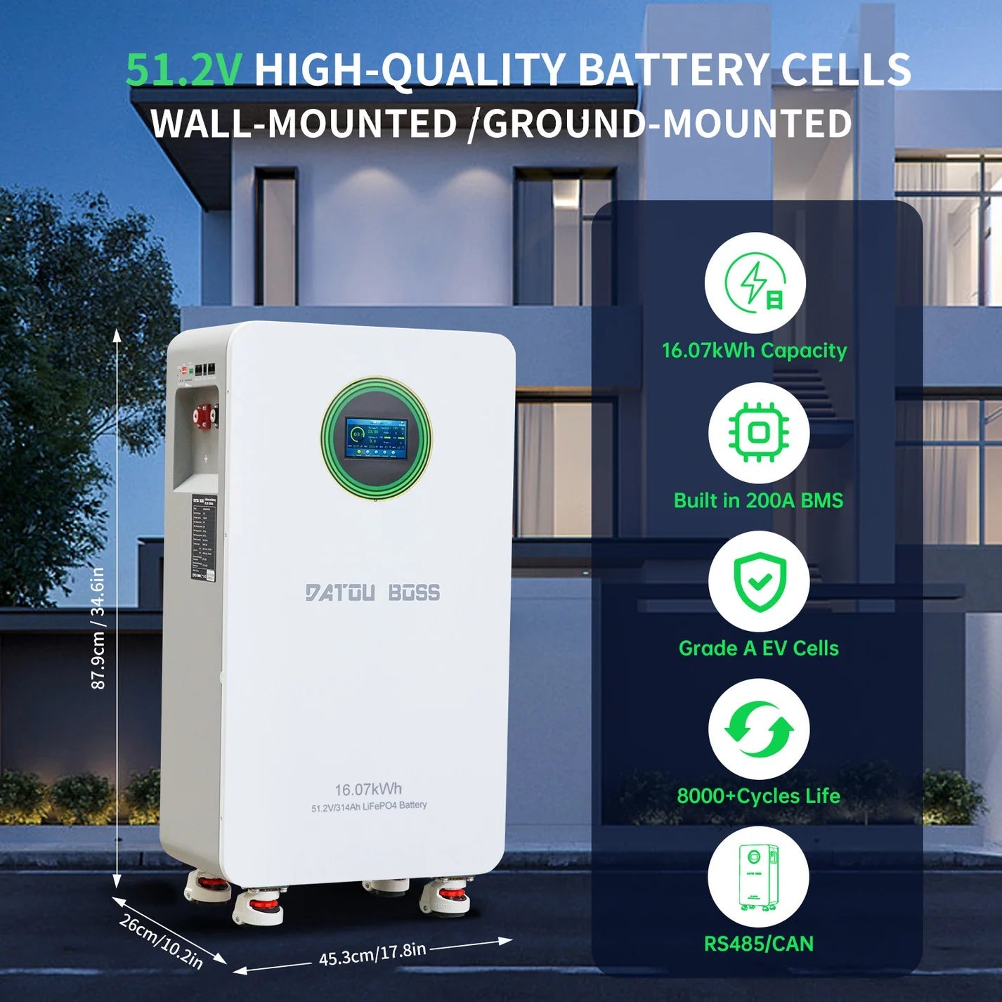 DATOUBOSS 48V 11kW 16kWh Solar Home Storage Backup Off Grid Kit 314Ah LiFePO4 (with 210A BMS) + 11kW Hybrid Inverter 150A MPPT, 27A PV Input，for High - Capacity Solar Storage, RV, and Home Energy Systems - DATOUBOSS Rechargeable Lifepo4 Batteries Voltage Converters InverterSP-LX-DT4811B-48V-48314-C-EU