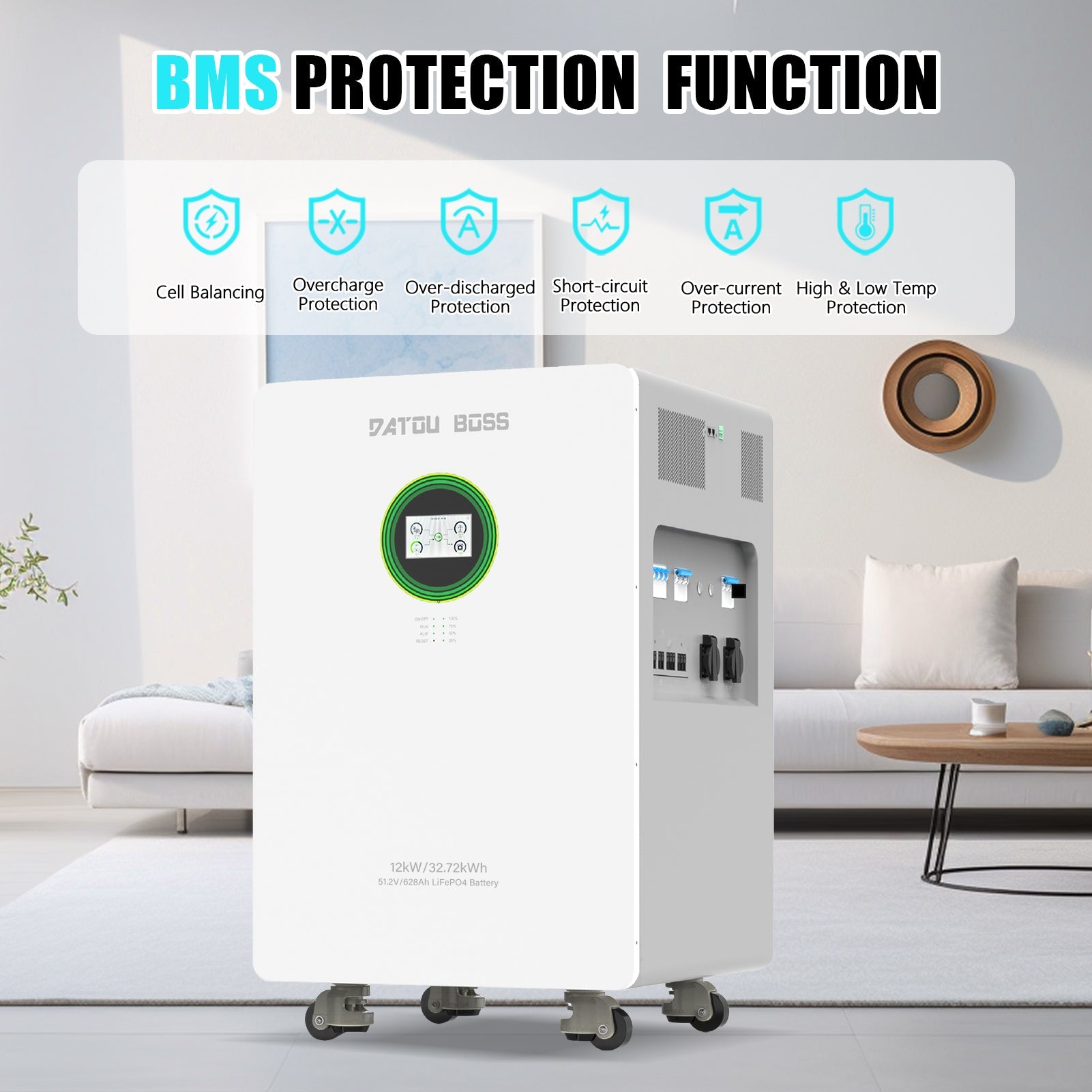 DATOUBOSS storage system BMS protection: overcharge, discharge, short-circuit, and temp protection
