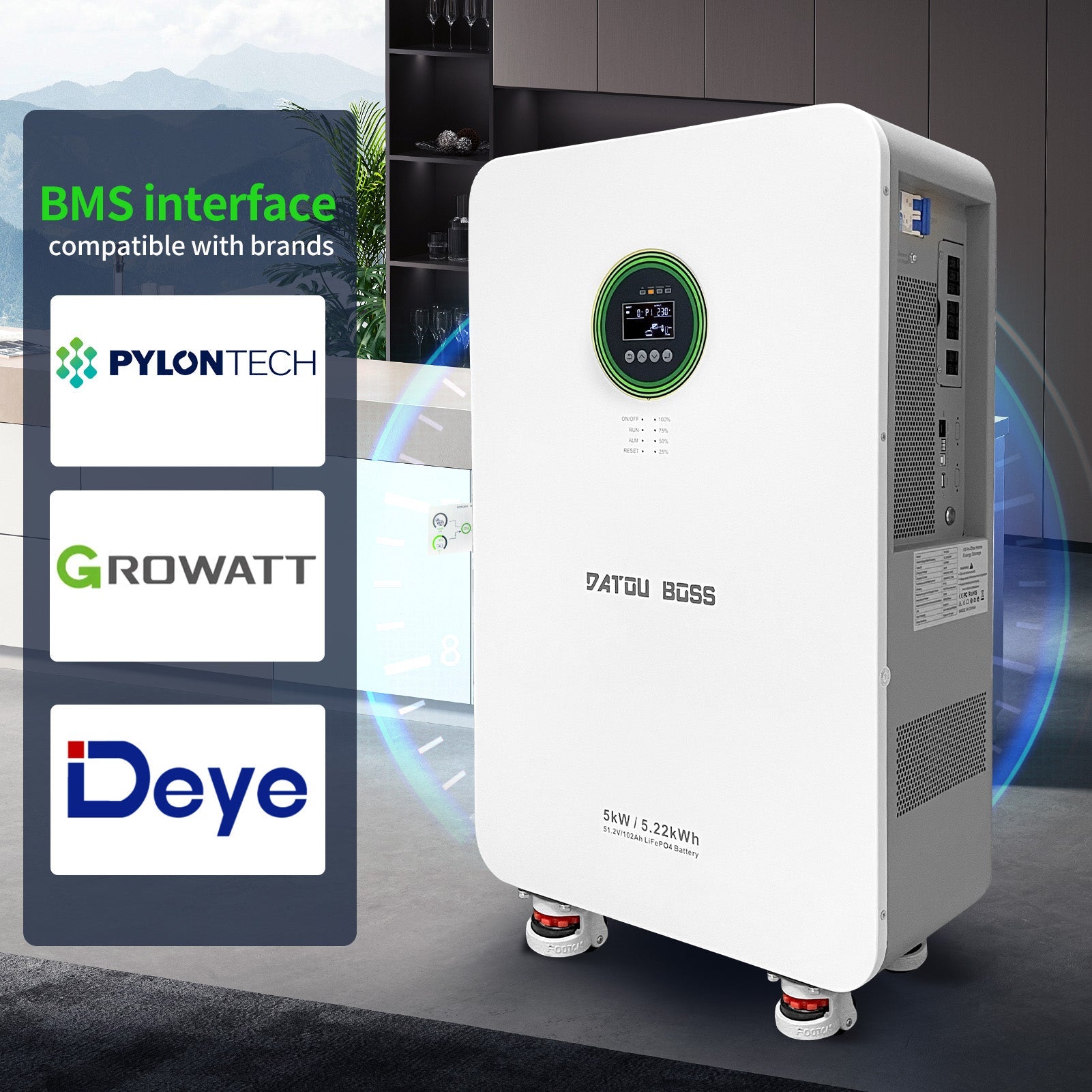 DATOUBOSS 48V 5000W Hybrid Inverter + 102Ah LiFePO4 Battery Portable Power Supply with LCD Touch Screen, Detachable, and Wheels, suitable for large - capacity solar energy storage systems/RVs/home energy storage systems - DATOUBOSS Rechargeable Lifepo4 Batteries Voltage Converters InverterSP-DT-5052-A-EU