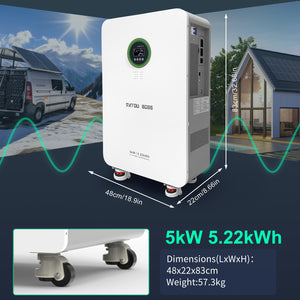 DATOUBOSS 48V 5000W Hybrid Inverter + 102Ah LiFePO4 Battery Portable Power Supply with LCD Touch Screen, Detachable, and Wheels, suitable for large - capacity solar energy storage systems/RVs/home energy storage systems - DATOUBOSS Rechargeable Lifepo4 Batteries Voltage Converters InverterSP-DT-5052-A-EU