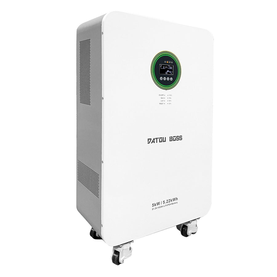 DATOUBOSS 48V 5000W Hybrid Inverter + 102Ah LiFePO4 Battery Portable Power Supply with LCD Touch Screen, Detachable, and Wheels, suitable for large-capacity solar energy storage systems/RVs/home energy storage systems