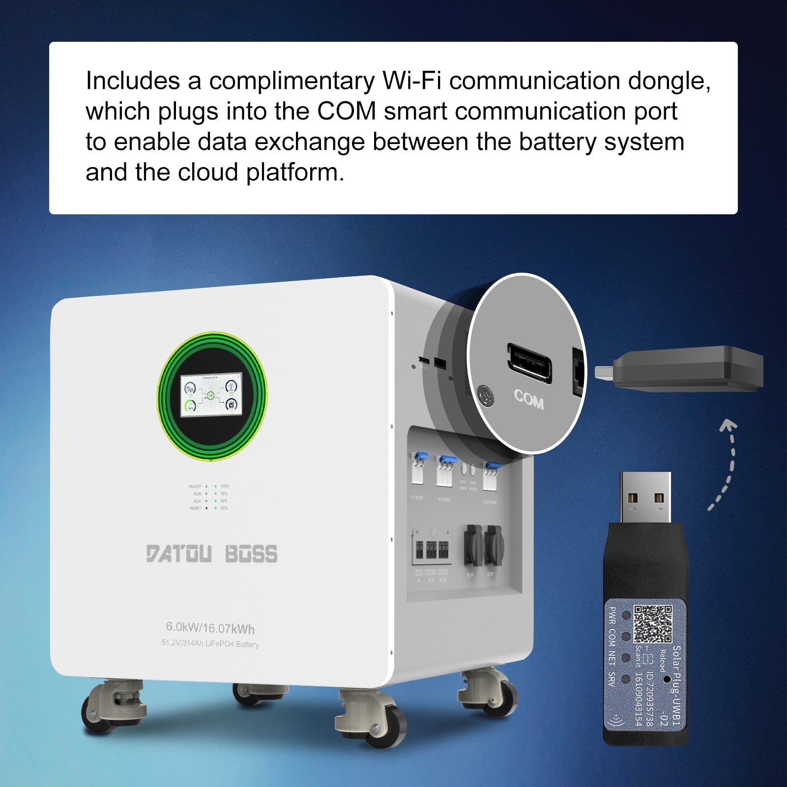 DATOUBOSS 48V 6000W Hybrid Inverter + 314Ah LiFePO4 Battery Portable Power Supply with LCD Touch Screen, Detachable, and Wheels, suitable for large - capacity solar energy storage systems/RVs/home energy storage systems - DATOUBOSS Rechargeable Lifepo4 Batteries Voltage Converters InverterSP-DT-JC-6016-A-EU