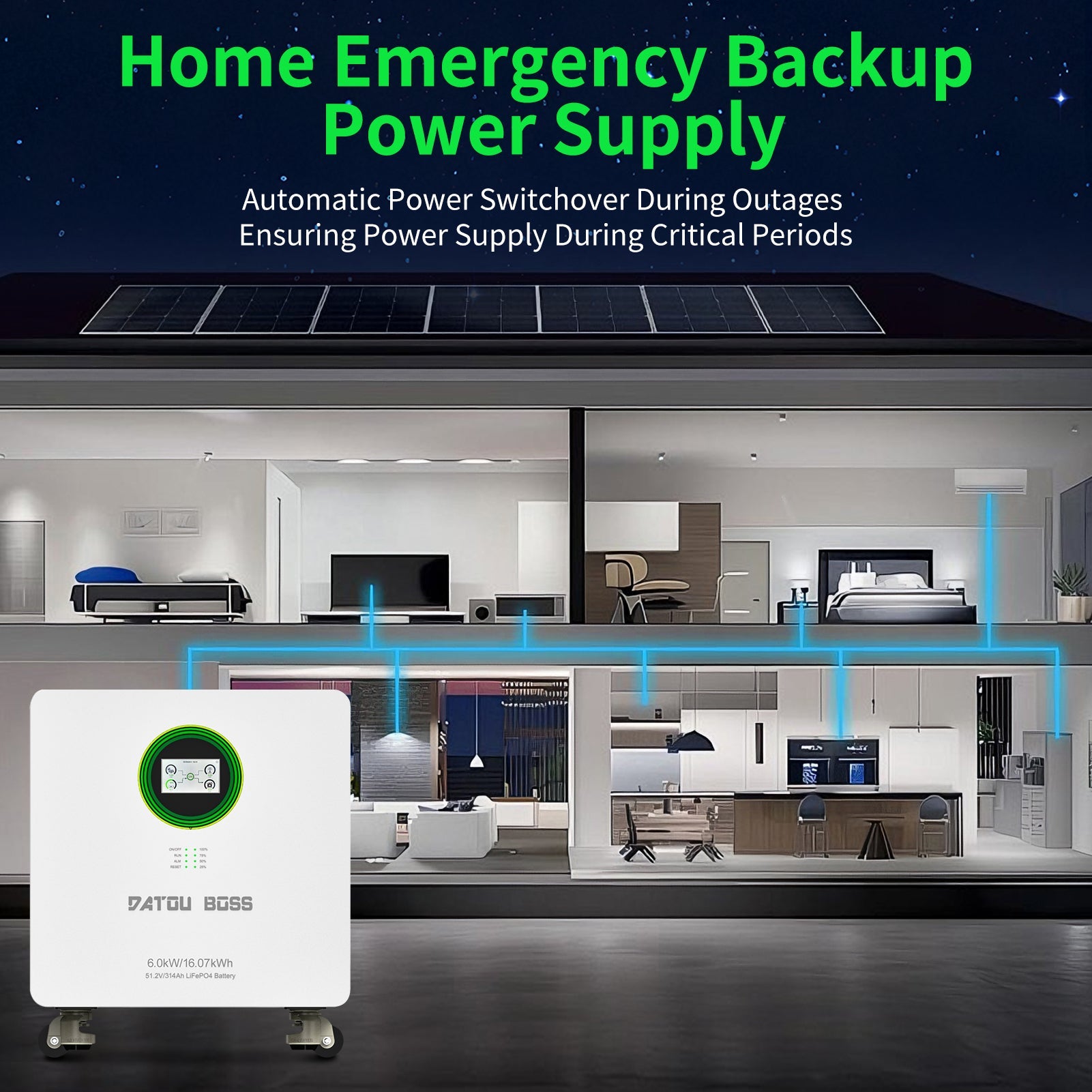 DATOUBOSS 48V 6000W Hybrid Inverter + 314Ah LiFePO4 Battery Portable Power Supply with LCD Touch Screen, Detachable, and Wheels, suitable for large - capacity solar energy storage systems/RVs/home energy storage systems - DATOUBOSS Rechargeable Lifepo4 Batteries Voltage Converters InverterSP-DT-JC-6016-A-EU