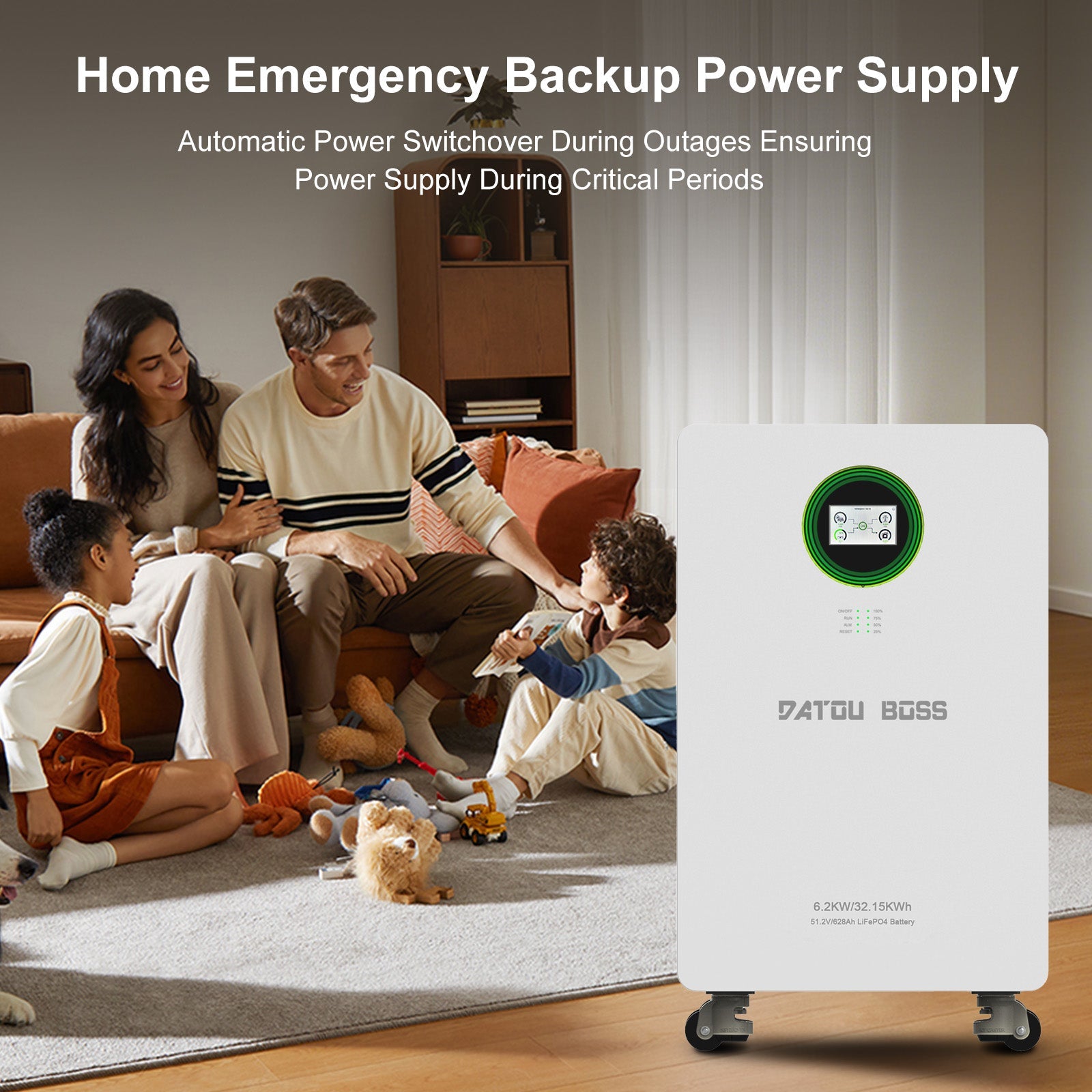 DATOUBOSS 48V 6200W Hybrid Inverter + 628Ah LiFePO4 Battery Portable Power Supply with LCD Touch Screen, Detachable, and Wheels, suitable for large - capacity solar energy storage systems/RVs/home energy storage systems - DATOUBOSS Rechargeable Lifepo4 Batteries Voltage Converters InverterSP-DT-JC-6232-A-EU