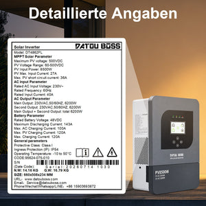 DATOUBOSS 48V 6200W Solar Hybrid Inverter, 230V AC Output, IP54 Dust and Water Protection, 120A MPPT, 8500W Maximum PV Input, Battery-Free Operation, BMS Protection, Compatible with WiFi 04 - DATOUBOSSSP-DT-4862FL-01-EU