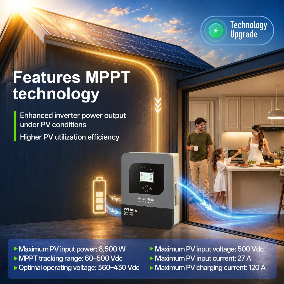 DATOUBOSS 48V 6200W Solar Hybrid Inverter, 230V AC Output, IP54 Dust and Water Protection, 120A MPPT, 8500W Maximum PV Input, Battery-Free Operation, BMS Protection, Compatible with WiFi 04 - DATOUBOSSSP-DT-4862FL-01-EU
