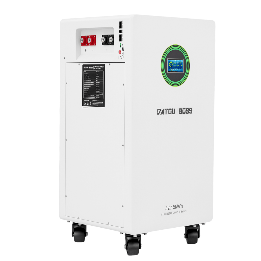 DATOUBOSS Batterie LiFePO4 48 V 628 Ah, système de stockage d'énergie solaire 32 kWh avec BMS 300 A, boîtier en métal avec roues pour le stockage d'énergie domestique, solaire, RV & alimentation de secours hors réseau