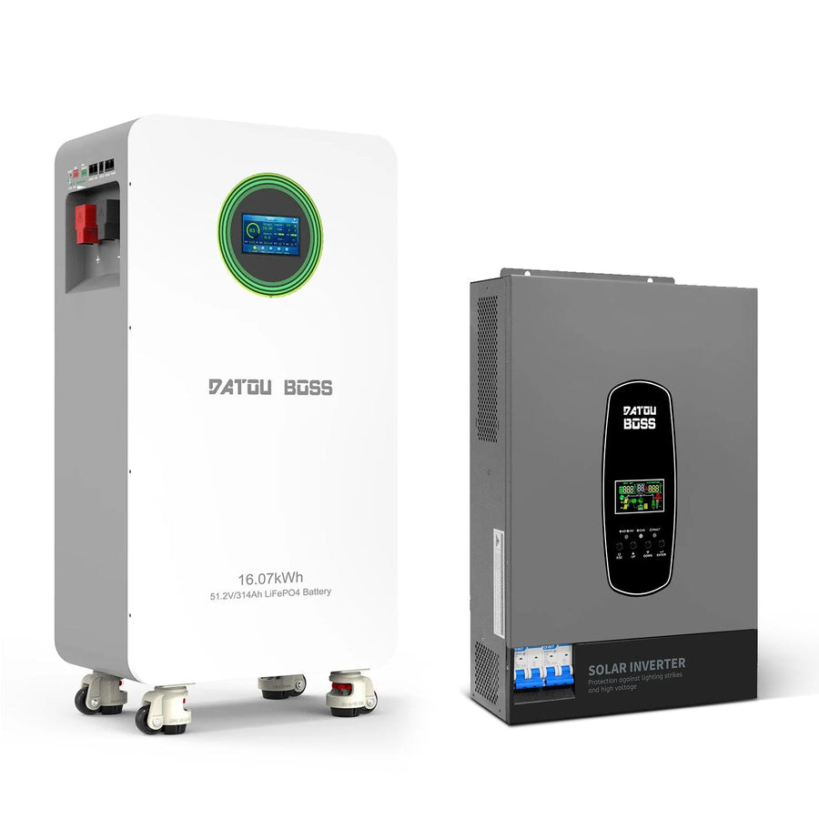 Onduleur solaire hybride DATOUBOSS 48 V 6 200 W + batterie LiFePO4 16 kWh 314 Ah (BMS 210 A), MPPT 120 A, puissance d'entrée PV de 8 500 W, protection contre la foudre pour alimentation de secours à domicile &  Systèmes hors réseau