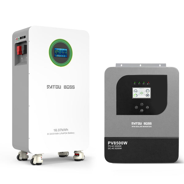DATOUBOSS 48V 6.2kW 16kWh Solar Home Storage Backup Off Grid Kit 314Ah LiFePO4(210A BMS)+ 6200W Solar Hybrid Inverter 120A MPPT Pure Sine Wave, 48VDC to 230VAC, 8500W PV Input, BMS Protection, Dust and Water - Resistant, for Solar Home RV Energy Storage - DATOUBOSS Rechargeable Lifepo4 Batteries Voltage Converters InverterSP-DT-48314-4862BF-A-EU