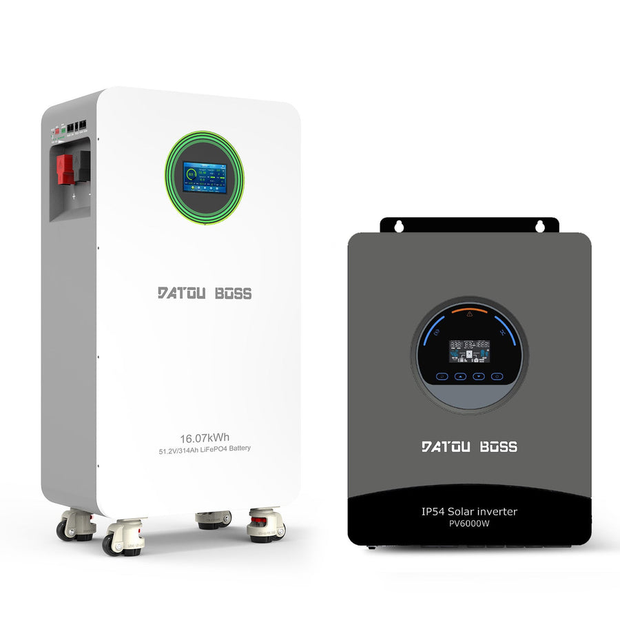 DATOUBOSS 48V 6000W Hybrid Solar Inverter + 16kWh 314Ah LiFePO4 Battery (210A BMS), 120A MPPT, Pure Sine Wave, 8500W PV Input, IP54 Dust & Water-Resistant Protection for Home Backup