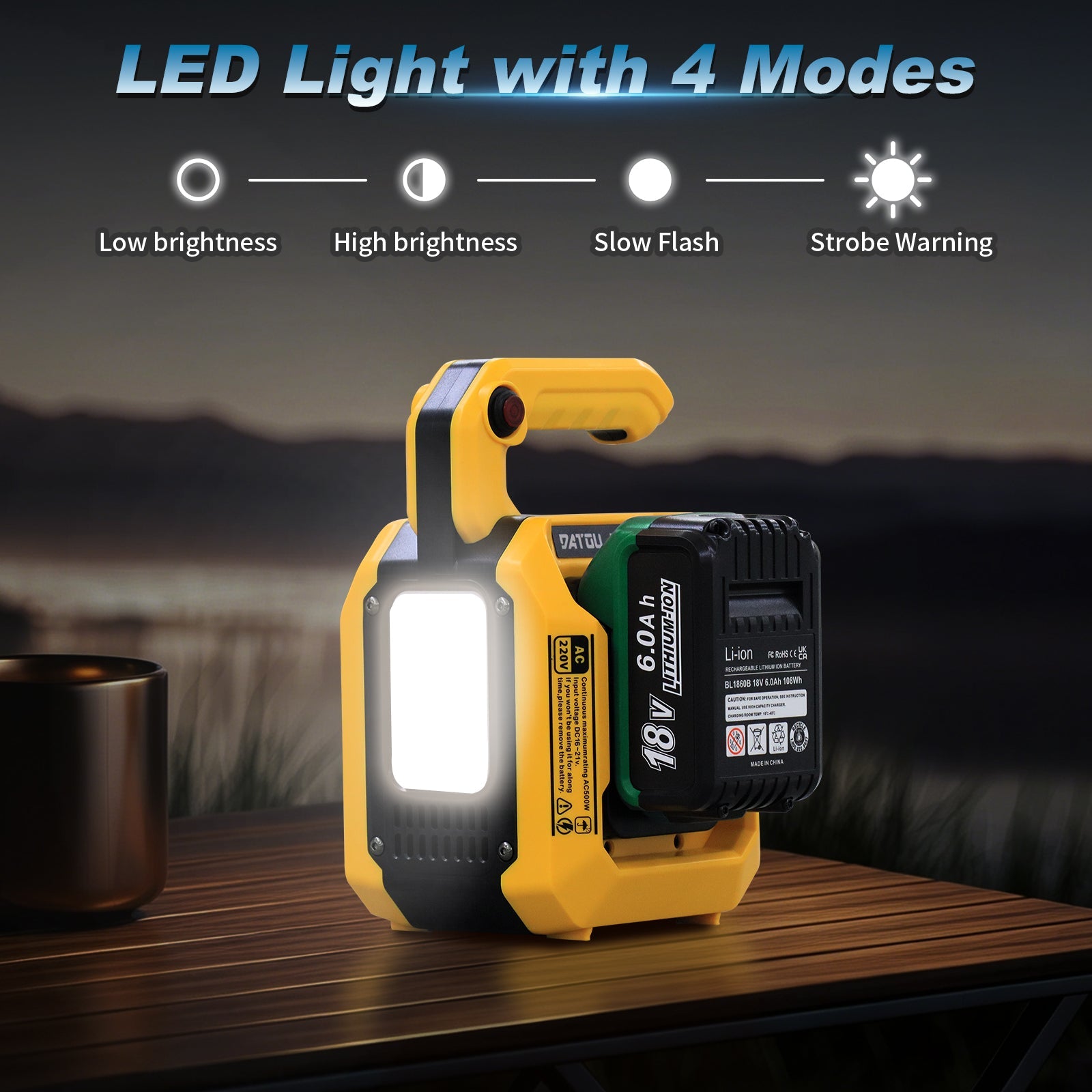 DATOUBOSS 500W Portable Power Inverter, Dual Battery Slots, 8–15H Runtime, Compatible with DeWalt & Milwaukee Batteries, Supports 10,000mAh+ Lithium Batteries, Dual 18W USB-C, USB Output, 500lm LED Floodlight for Camping & Backup Power - DATOUBOSS Rechargeable Lifepo4 Batteries Voltage Converters InverterSP-B25-DT-DAC500W-B-EU