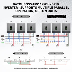 DATOUBOSS 48V 11KW hybrid inverter supporting multiple parallel operation up to 9 units for large energy systems