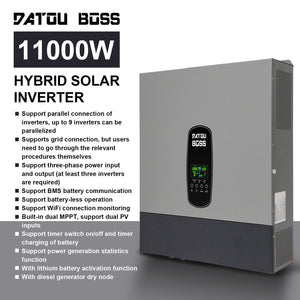 DATOUBOSS 11KW Hybrid Inverter supports three-phase power output, parallel connection, and diesel generator input