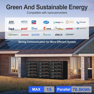 DATOUBOSS rack battery with strong communication for Victron, Growatt, and Deye inverters, max 76.8kWh capacity