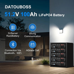 DATOUBOSS 51.2V 100Ah LiFePO4 Battery: 3U Server Rack design, A-Grade cells, with Bluetooth and WiFi monitoring