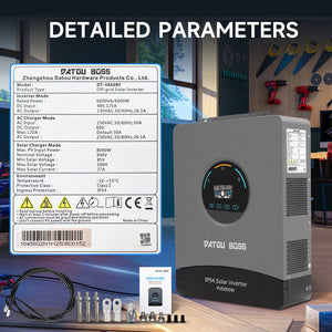 DATOUBOSS 6000W Solar Hybrid Inverter with IP54 dust & water protection, designed for durable indoor and semi - outdoor installation. 48V DC to 230V AC output, 120A MPPT, 8500W PV input, battery - free operation, BMS protection - DATOUBOSS Rechargeable Lifepo4 Batteries Voltage Converters InverterSP-DT-4860BF-A-UA