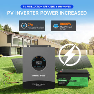 DATOUBOSS 6000W Solar Hybrid Inverter with IP54 dust & water protection, designed for durable indoor and semi - outdoor installation. 48V DC to 230V AC output, 120A MPPT, 8500W PV input, battery - free operation, BMS protection - DATOUBOSS Rechargeable Lifepo4 Batteries Voltage Converters InverterSP-DT-4860BF-A-UA