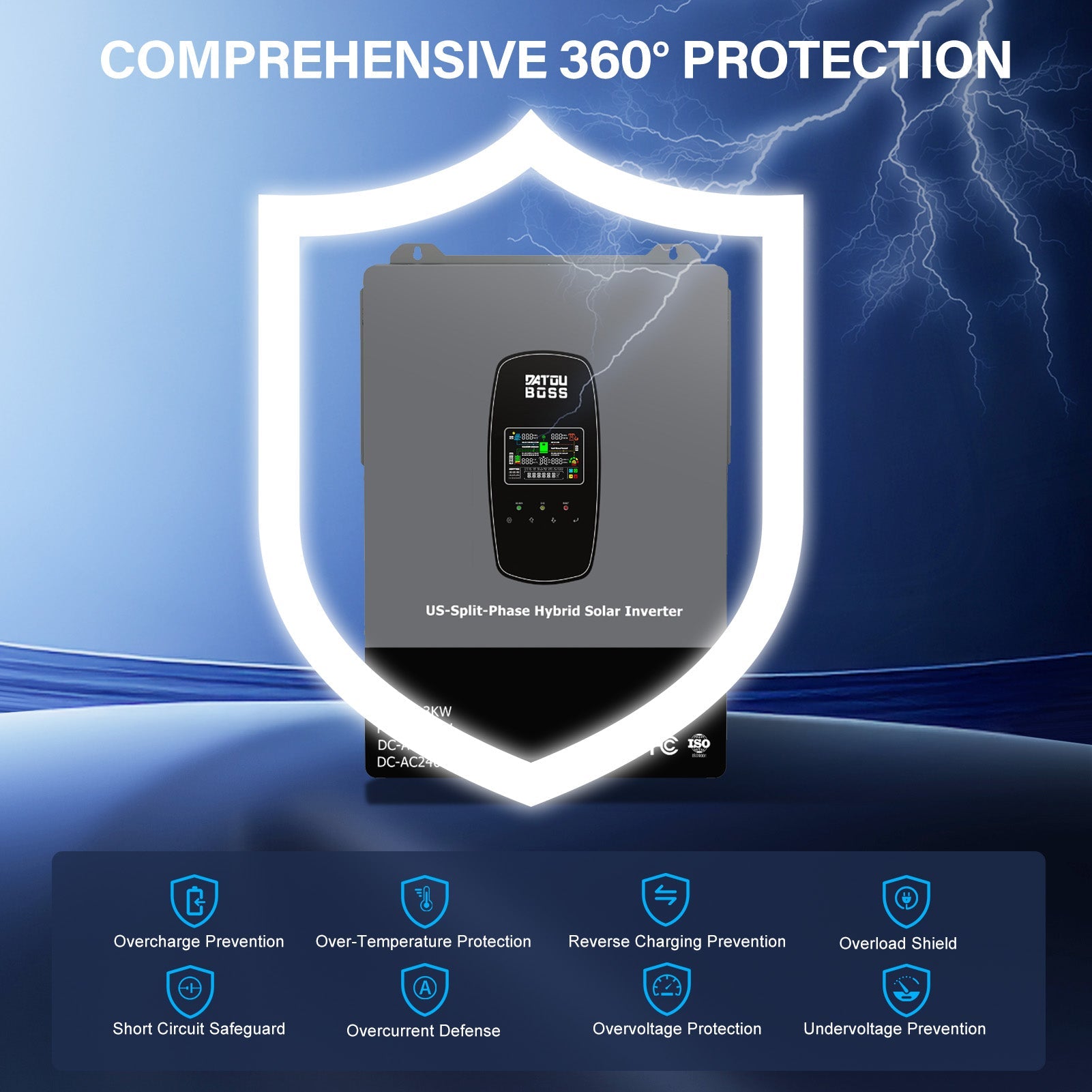 DATOUBOSS 6200W Solar Hybrid Inverter 48VDC to 230VAC, 120A MPPT, 8500W PV Input, Battery - Free Operation, BMS Protection, 27A PV Input, Lightning & Anti - Backflow Protection, Off - Grid & Grid - Connected Compatible(Compatible with WiFi 04) - DATOUBOSS Rechargeable Lifepo4 Batteries Voltage Converters InverterSP-DT-4862S-A-EU