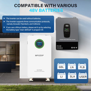 DATOUBOSS 6200W Solar Hybrid Inverter 48VDC to 230VAC, 120A MPPT, 8500W PV Input, Battery - Free Operation, BMS Protection, 27A PV Input, Lightning & Anti - Backflow Protection, Off - Grid & Grid - Connected Compatible(Compatible with WiFi 04) - DATOUBOSS Rechargeable Lifepo4 Batteries Voltage Converters InverterSP-DT-4862S-A-EU